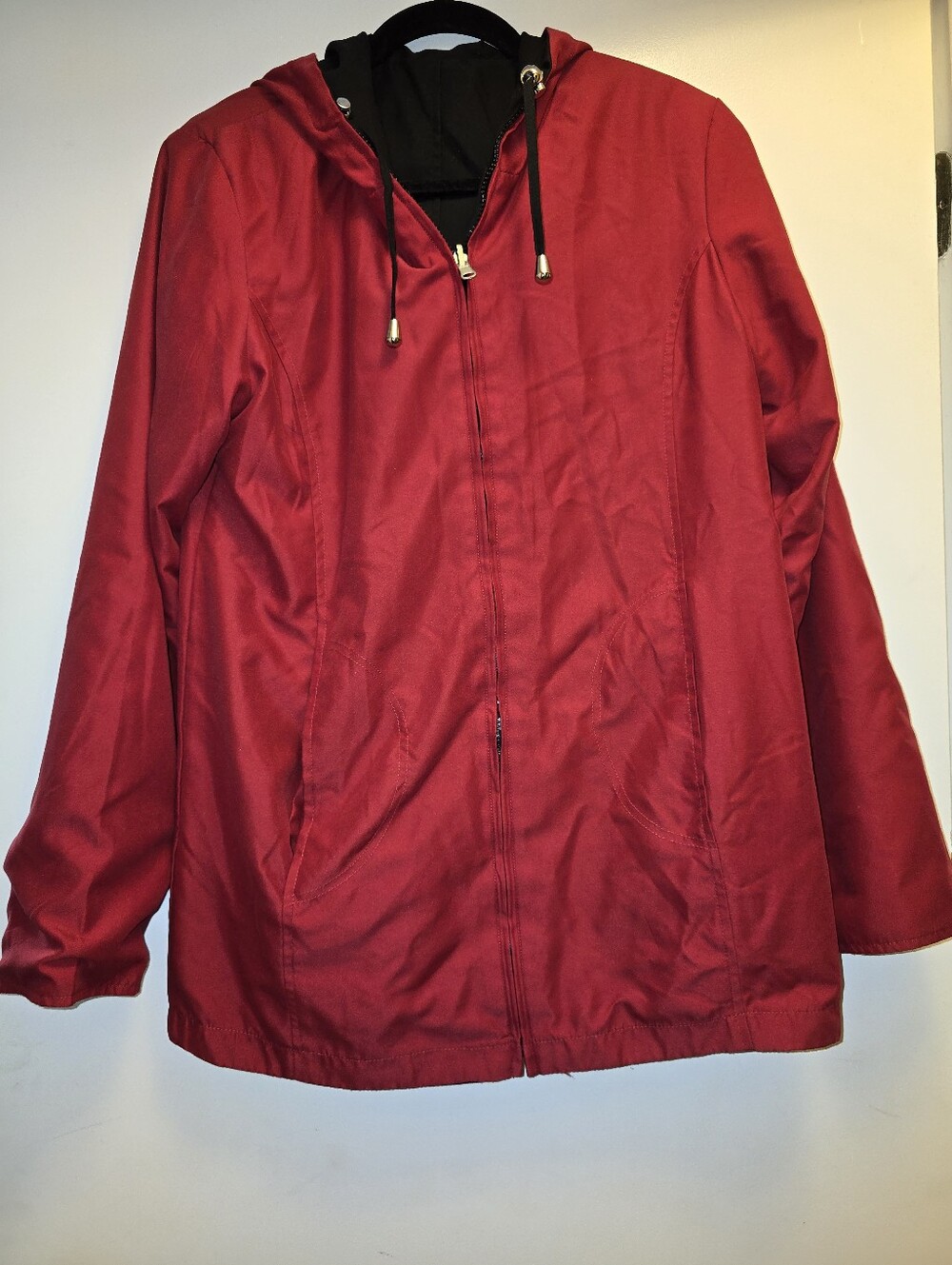 Women's Red Hooded Zip Raincoat